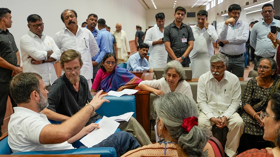 <div class="paragraphs"><p>LoP in Lok Sabha and Congress MP Rahul Gandhi meets visitors during the Monsoon session of Parliament, in New Delhi, Thursday, Aug 8, 2024.</p></div>